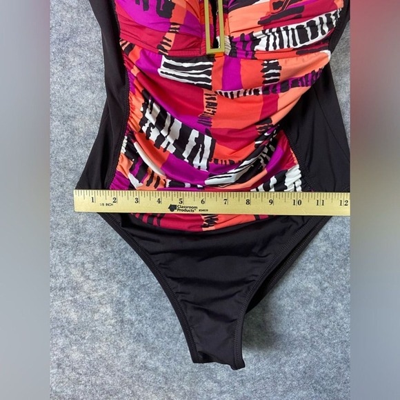 La Blanca 1-PC Swimsuit Wire-Free Ruched Bandeau Tropical Chocolate Brown Size 6 - Picture 8 of 12